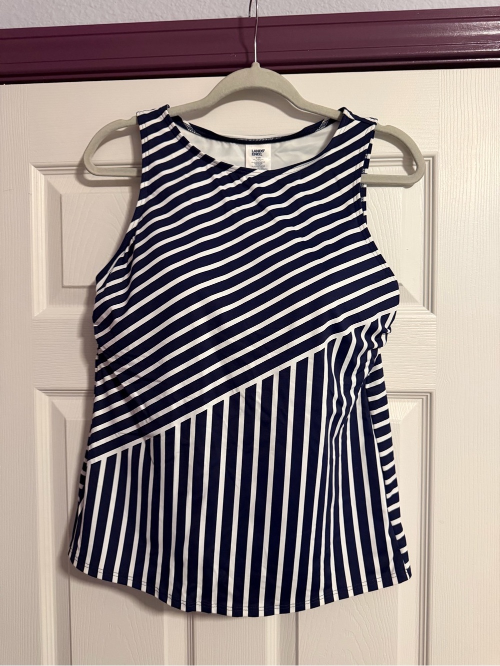 Lands' End Navy and White Striped Swim Tank Top